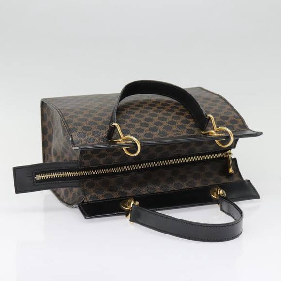 CELINE Macadam Canvas Hand Bag PVC Leather Black Gold Auth 91655 - Picture 7 of 16